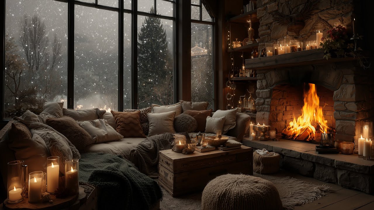 Soothing Winter Cabin Vibes ❄️Soft Piano Music & Fireplace Sounds for Sleep