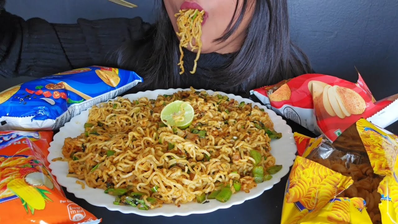 ASMR EATING SPICY MAGGI WITH SNACKS | ASMR COOKING MAGGI | MAGGI MUKBANG 
