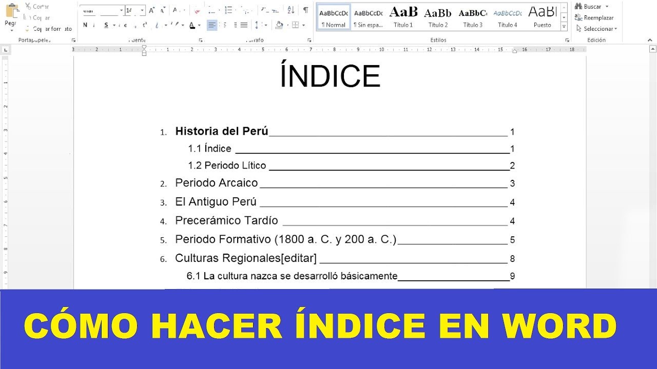 CÓMO HACER UN ÍNDICE EN WORD