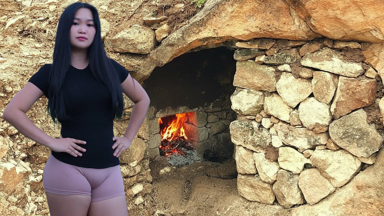 Building a Warm and Survival Shelter Under a Giant Rock | From Start To Finish