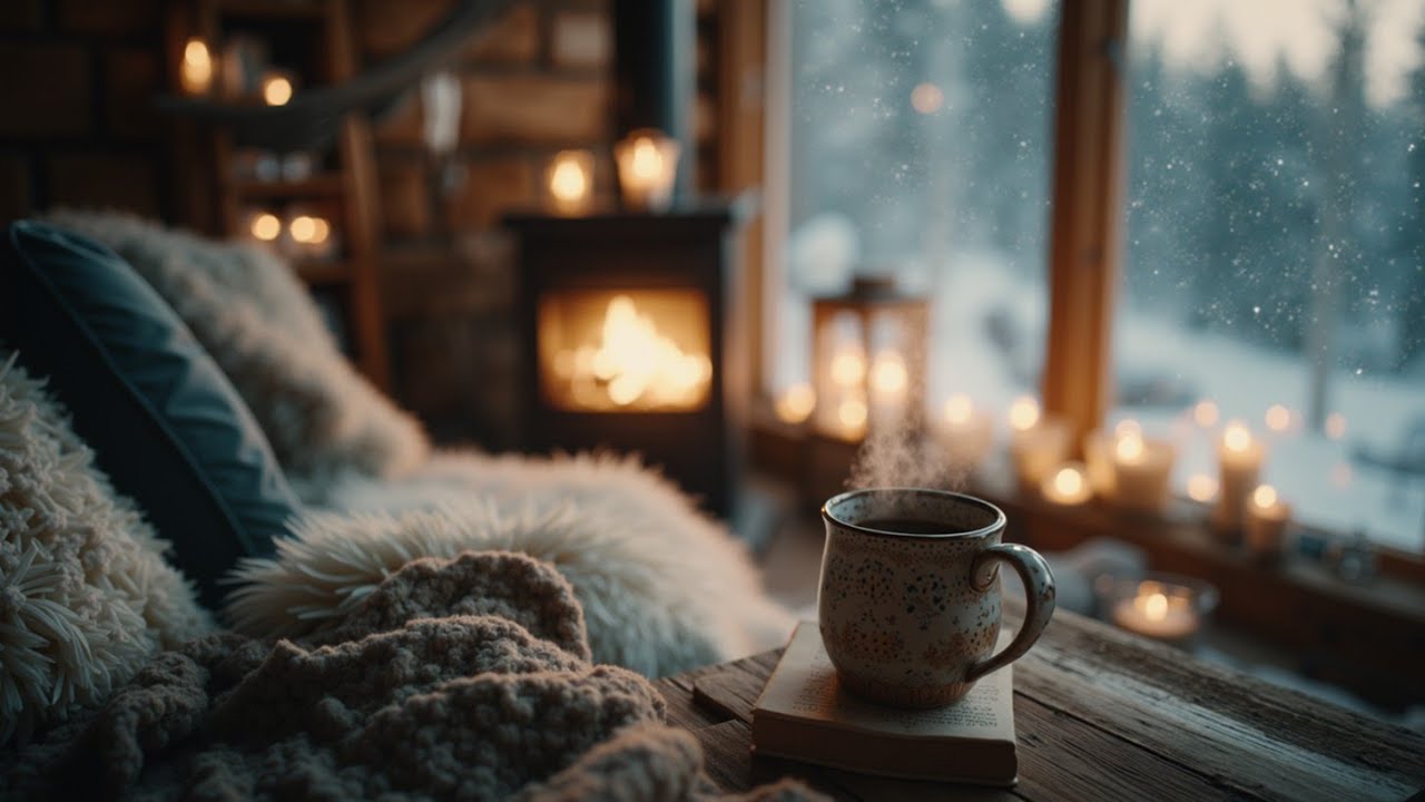 Cozy Cafe Jazz | Winter Fireplace Ambiance | Warm Jazz Coffee Piano for Relaxing