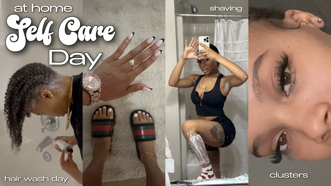at home self care/ maintenance day! diy clusters, hair wash days, press ons, pedi, resetting + more