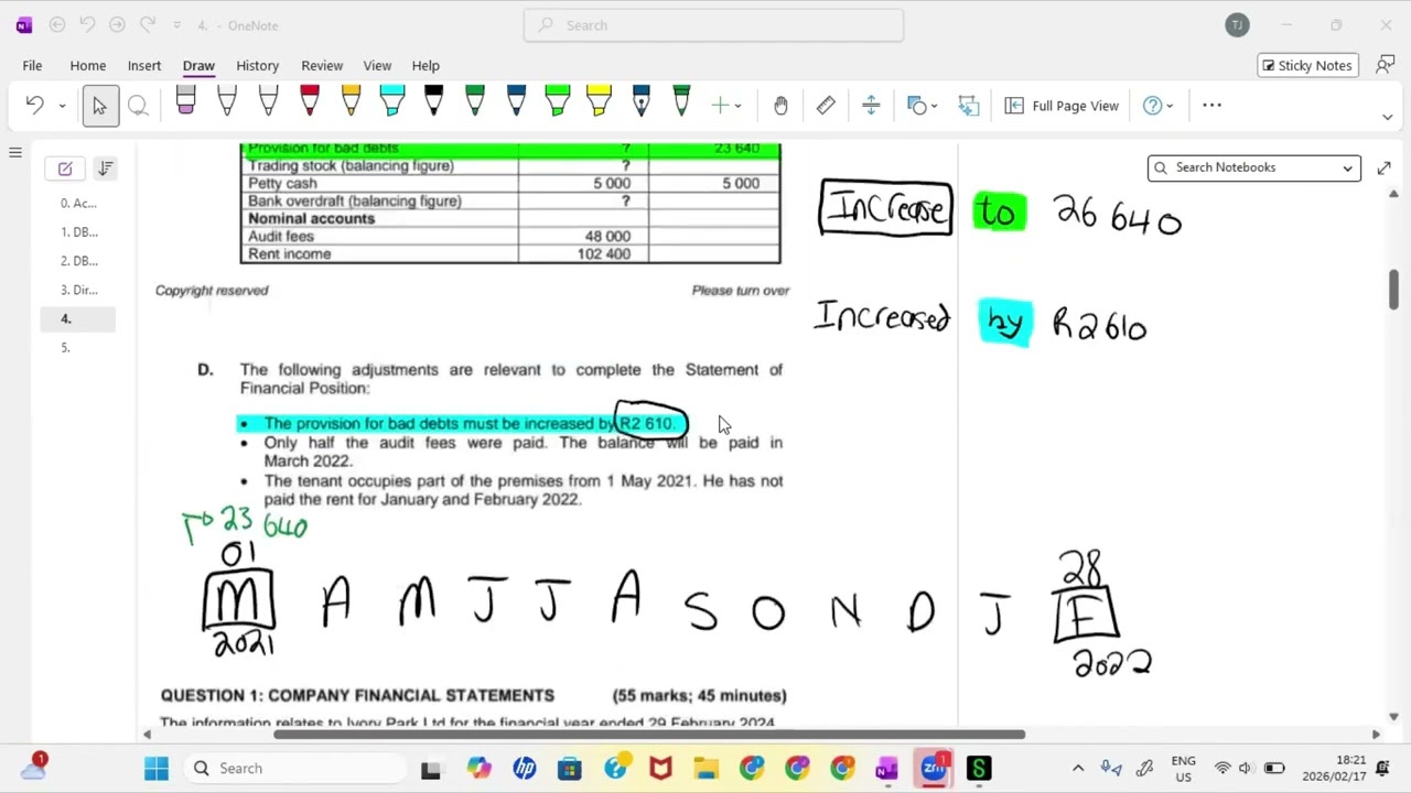 Accounting Class 4 Statement of Comprehensive Income Provision For Bad Debts | Directors Fees