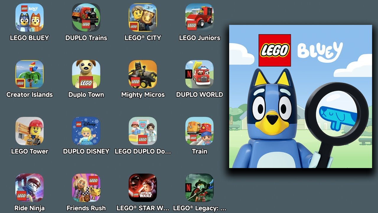 LEGO Duplo Bluey,LEGO Duplo Trains,LEGO City,LEGO Juniors,LEGO Creator Islands,LEGO Duplo Town