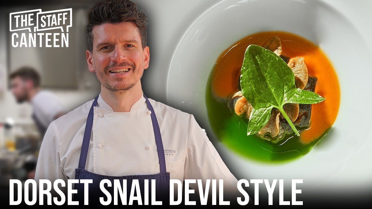 Two Michelin Star Dorset snails dish at Brooklands by Claude Bosi with Chef Francesco Dibenedetto