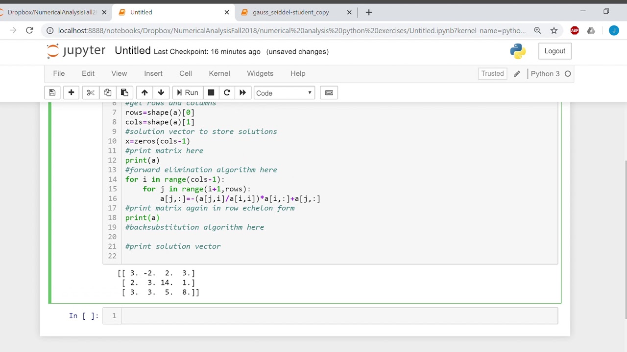 Naive Gaussian Elimination in python