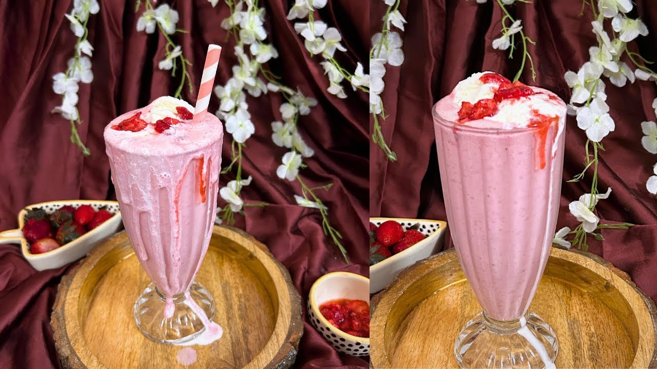Cafe Style Strawberry Milkshake Recipe | Ramadan Special Recipe By CookingFeast