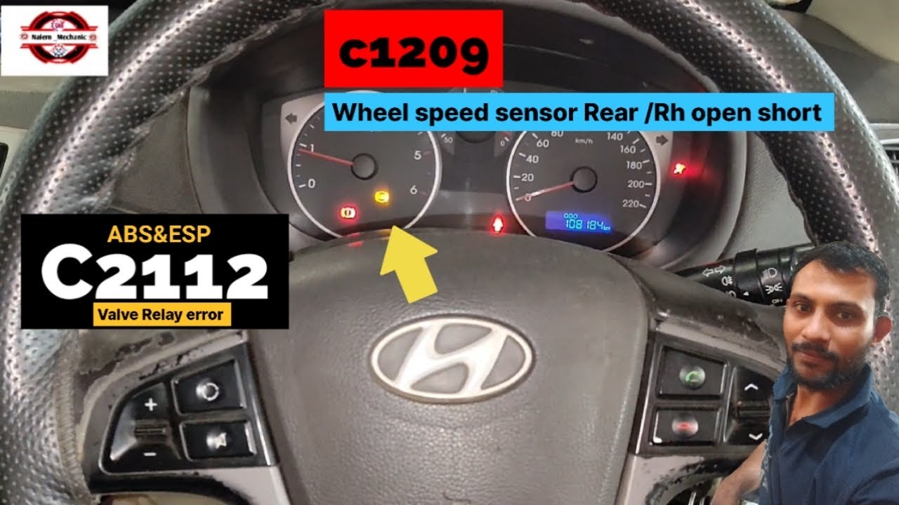 C1209 fault code hyundai wheel speed sensor Rear Rh/ open short.c2112code Valve Relay error.
