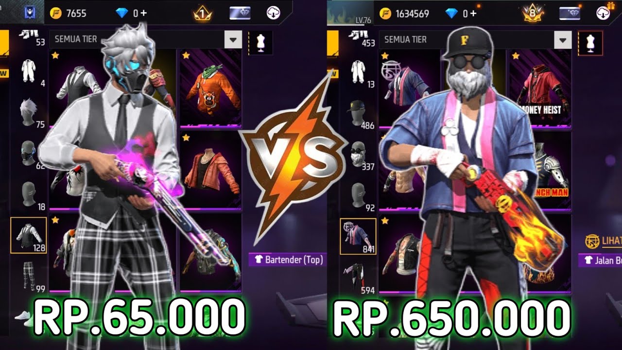 REVIEW AKUN FF SEHARGA 65.000 VS 650.000‼️