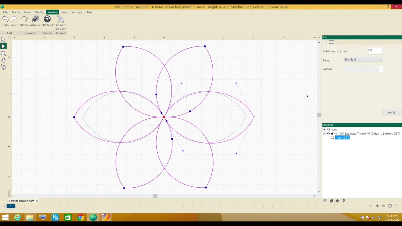 6 Petal Flower - Pro-Stitcher Designer vs. Art & Stitch 5.0