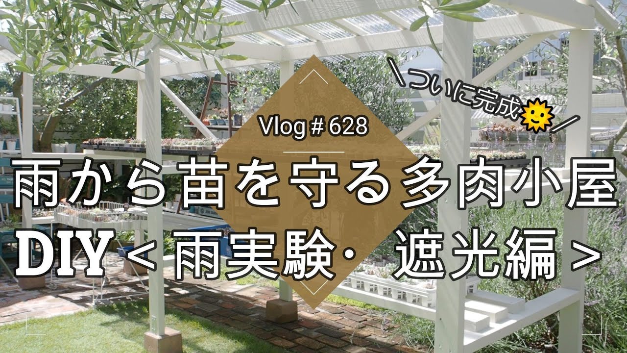 【Vlog628】【多肉植物】ついに完成！雨から苗を守る多肉小屋DIY☔＜雨実験・遮光編＞【製作２日】