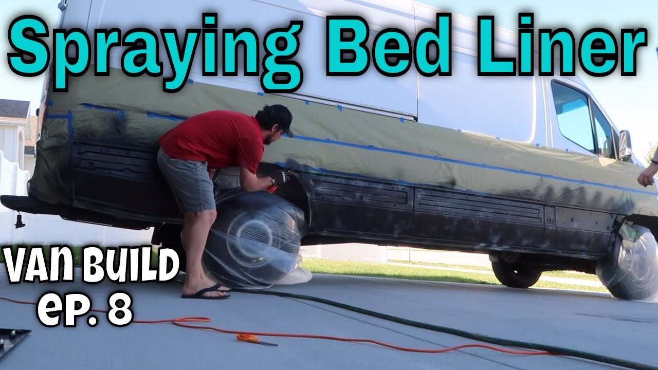 SPRAYING BED LINER ON SIDE PANELS (a must to prevent rust!) - DIY Sprinter Van Conversion Ep.8