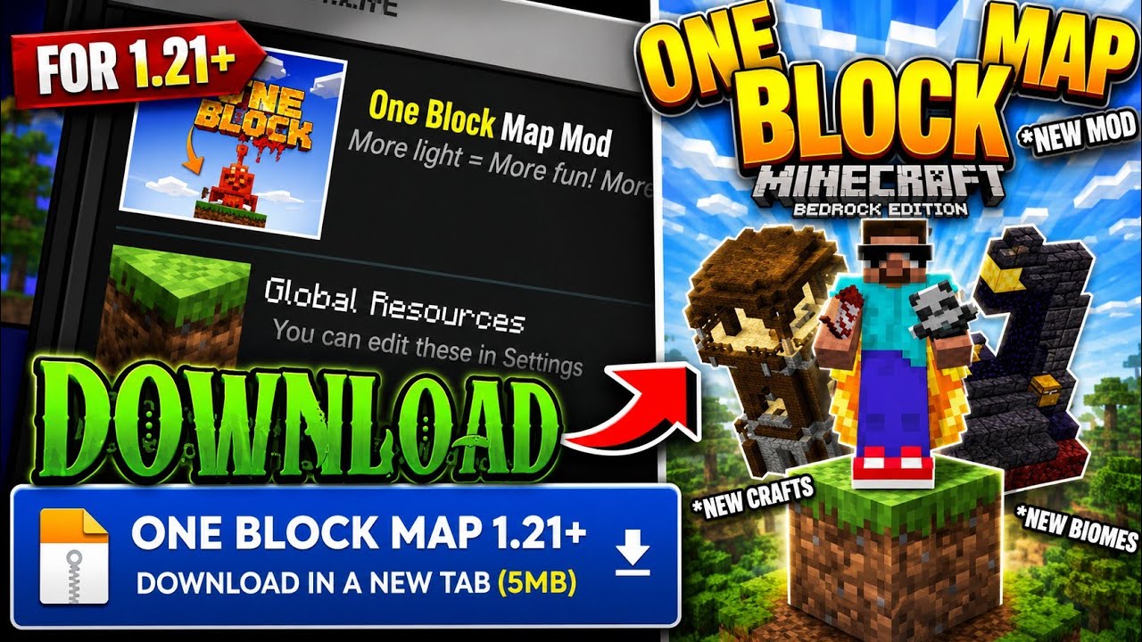 🔥One Block For Minecraft PE 1.21 || one block minecraft download android 1.21