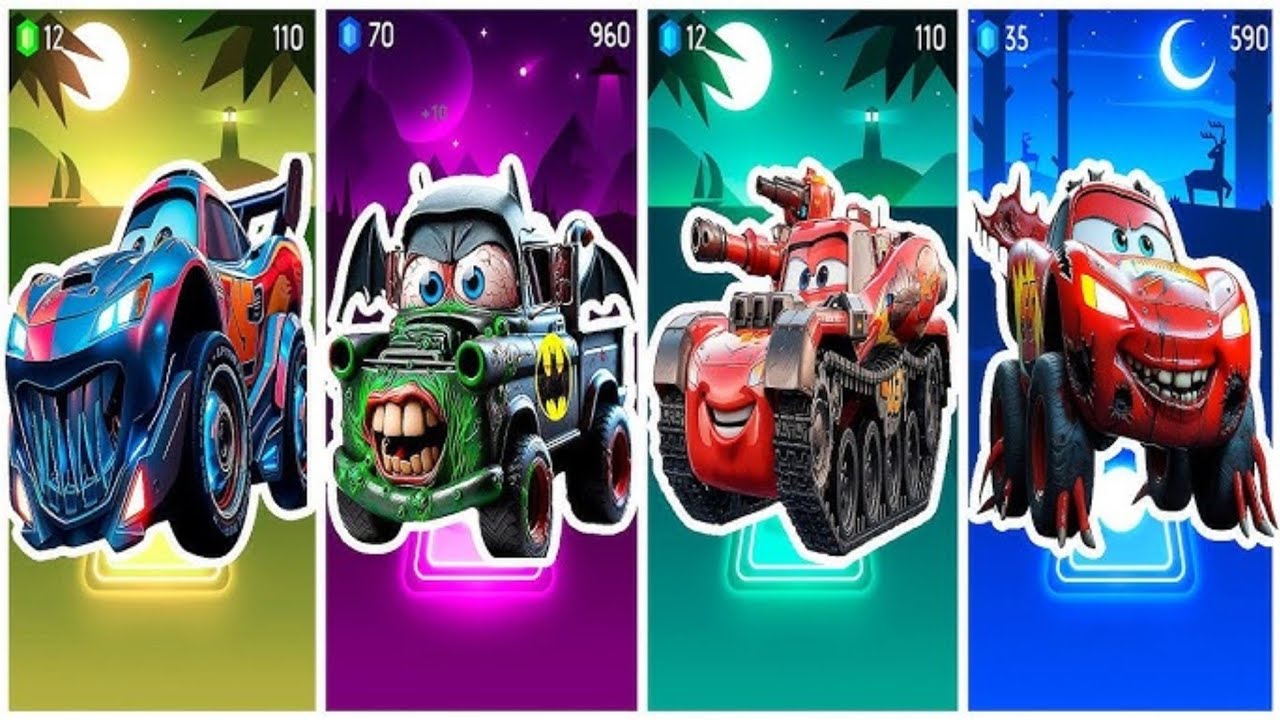 McQueen green Car Video🆚️yellow McQueen Eater🆚️McQueen RedCar Tiles Hop EDM Rush Gameplay🎯🎮#tileshop