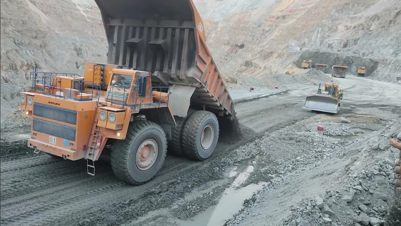 Ingenious Machines Working At Another Level Belaz Dump Truck & Komatsu Bulldozer Road Reconstruction