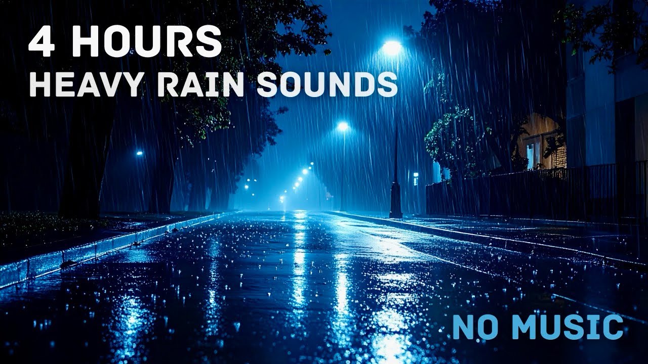 【強い雨音】真夜中の豪雨 4時間｜Heavy Rain for Sleep 4 Hours｜画面暗め・作業/睡眠用