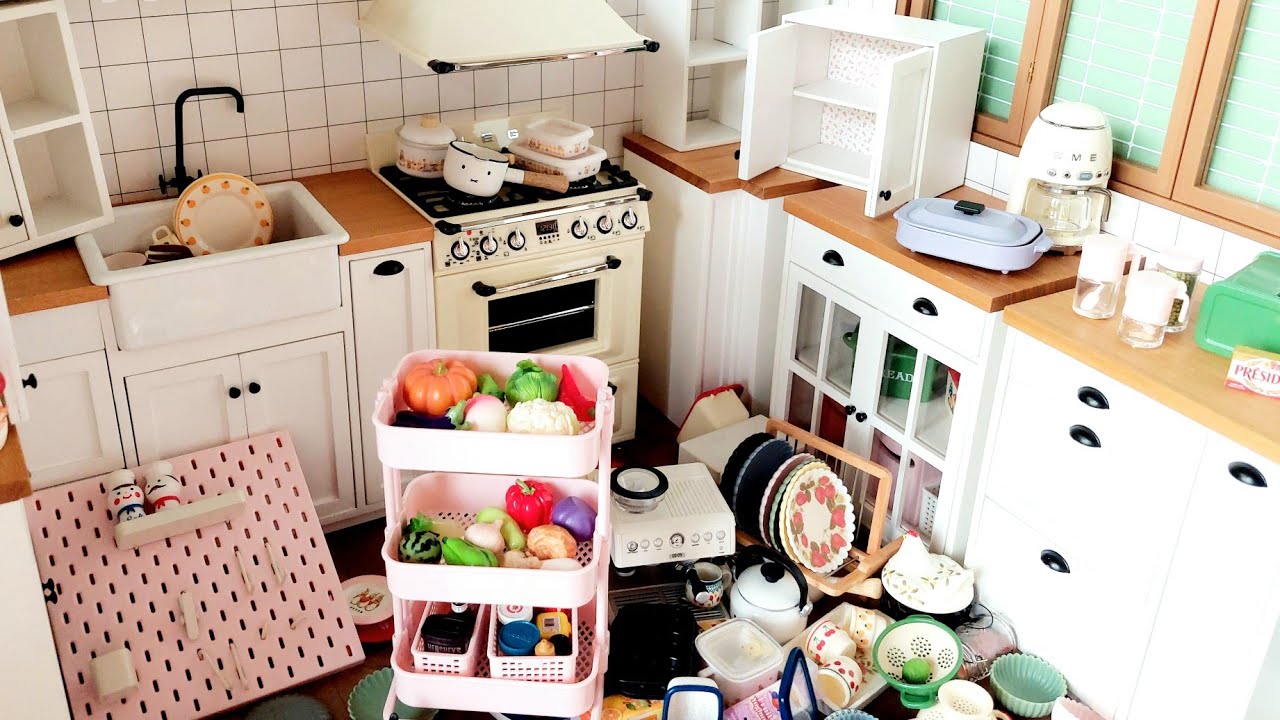KITCHEN set 💜 Small kitchen set cooking t🩷 miniature kitchen set cooking