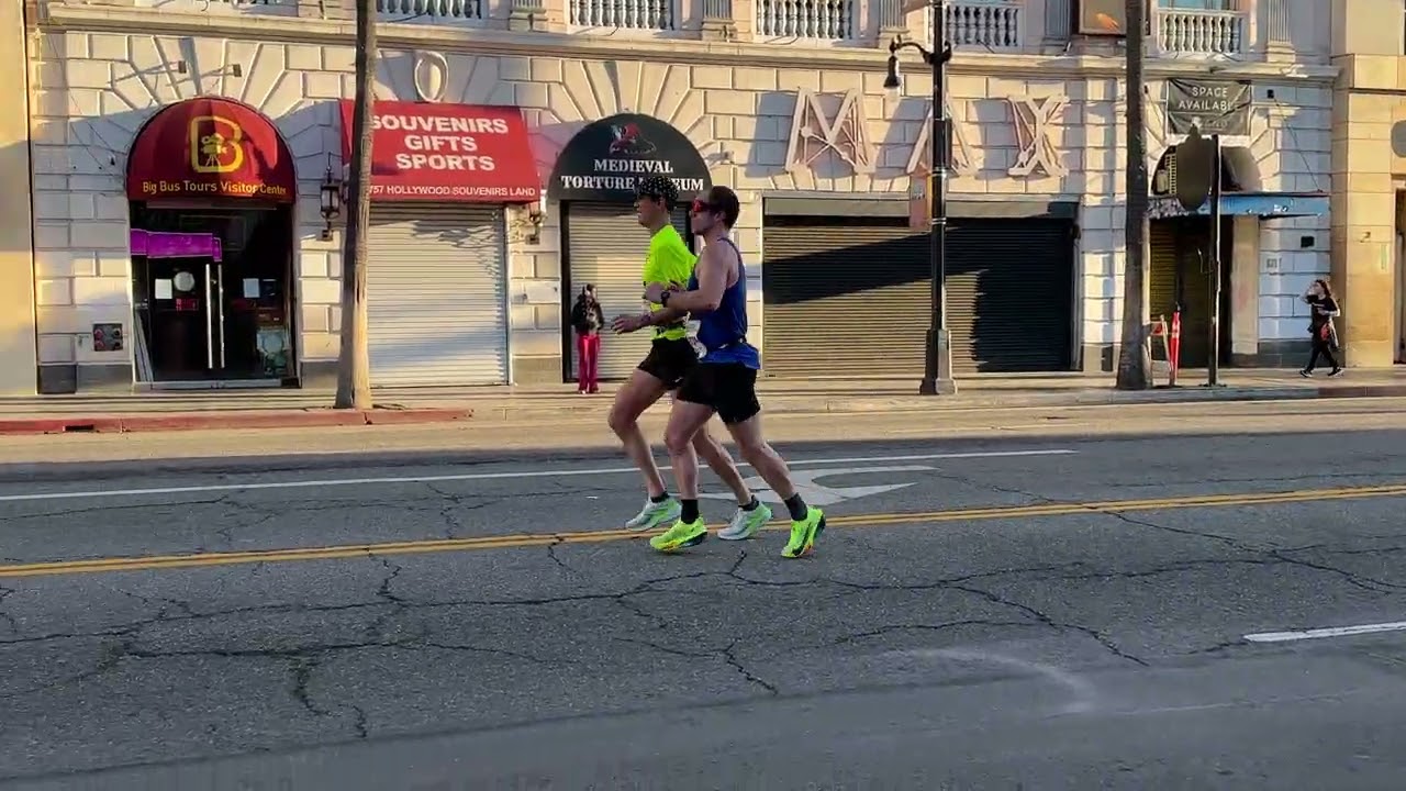 2026 LA MARATHON FIRST GROUP OF RUNNERS PASSING HOLLYWOOD 