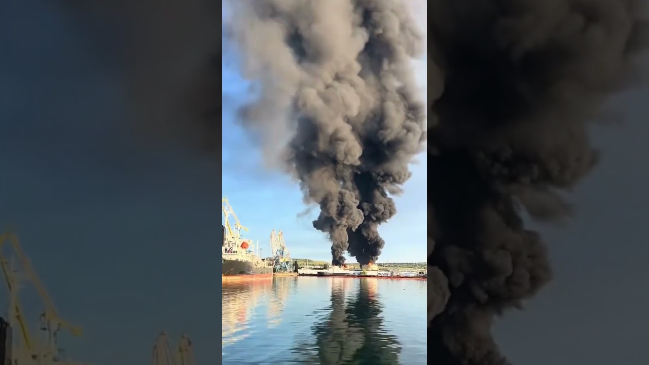 Massive Strike Near Kerch Bridge Crimea! Smoke Rising Near Putin Supply Line! 💥 #ukrainewar #shorts