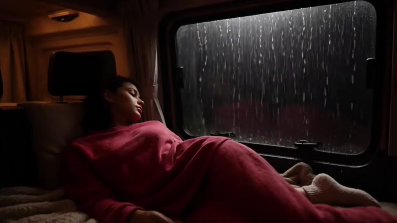Thunderstorm Night Car | Warm Calm Emotion | Rain & Thunder Ambience | Deep Sleep | Rain Roof