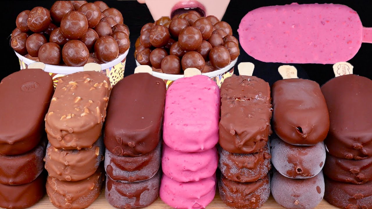 ASMR MALTESERS HAAGEN-DAZS MAGNUM CHOCOLATE ICE CREAM NUTELLA DESSERT MUKBANG 몰티져스 먹방 EATING SOUNDS