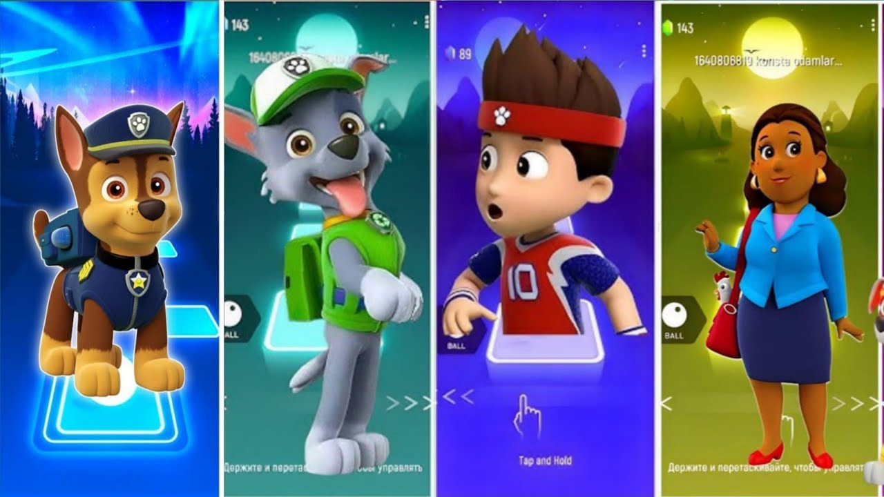 Paw Patrol Team Chase - Skye - Rubble -Rocky | Tiles Hop EDM Rush
