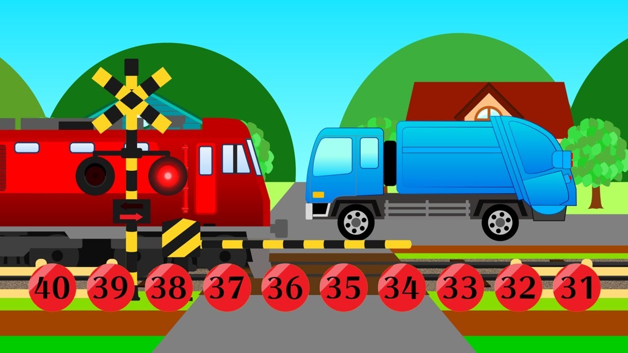 Learn to Count to 40 with Vehicles for Kids | 電車踏切知育アニメ