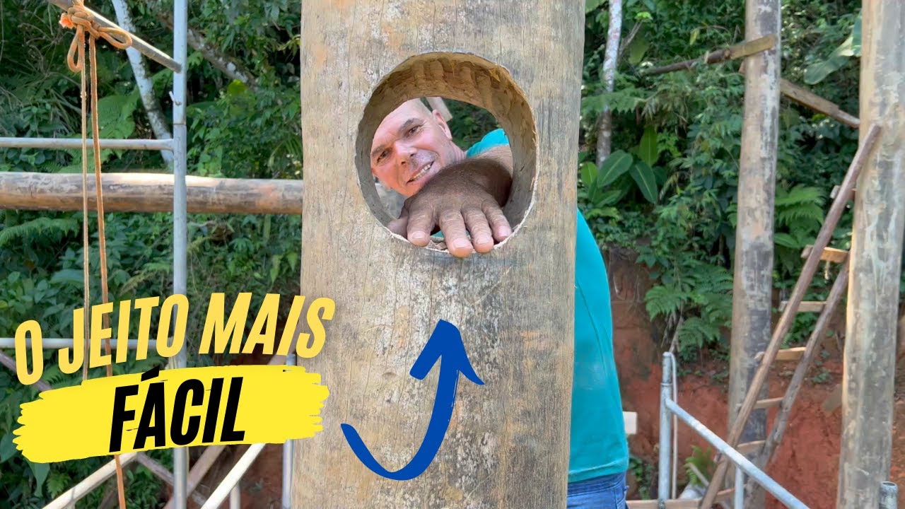 PASSO A PASSO DE COMO ATRAVESSAR VIGA DE EUCALIPTO DE UM LADO PARA O OUTRO #carpintaria #passoapasso