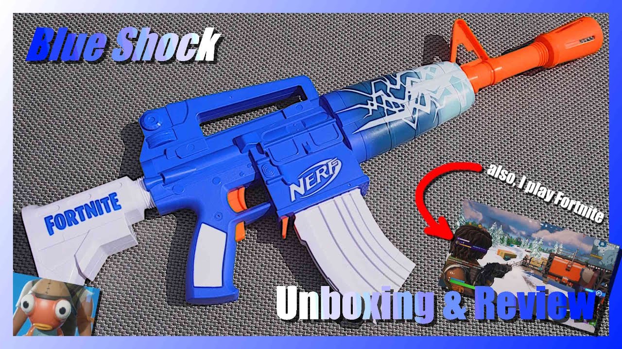 Nerf Fortnite Blue Shock Unboxing & Review (also, I play Fortnite)