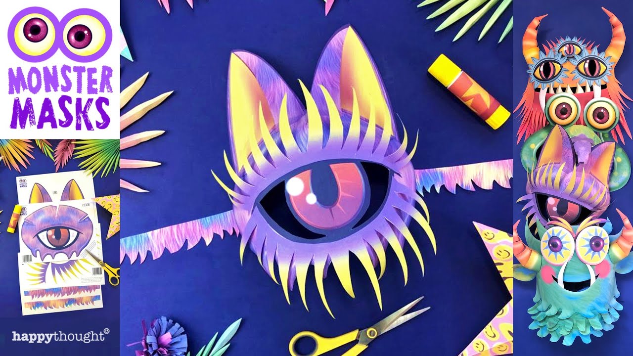 DIY 3D paper Monster mask tutorial video. Download/print Ojo monster mask template • Happythought
