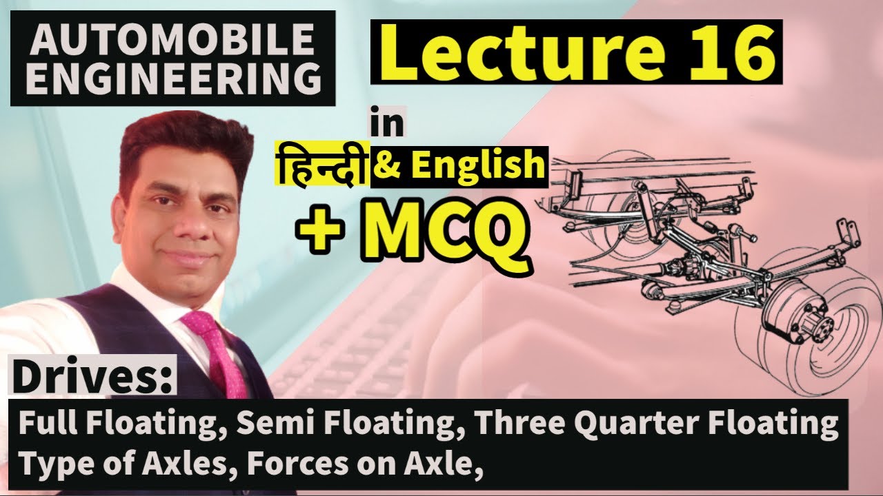 AE Lec16 (Type of Axles, Forces on Axle, Full Floating, Semi Floating, Three Quarter Floating) Hindi