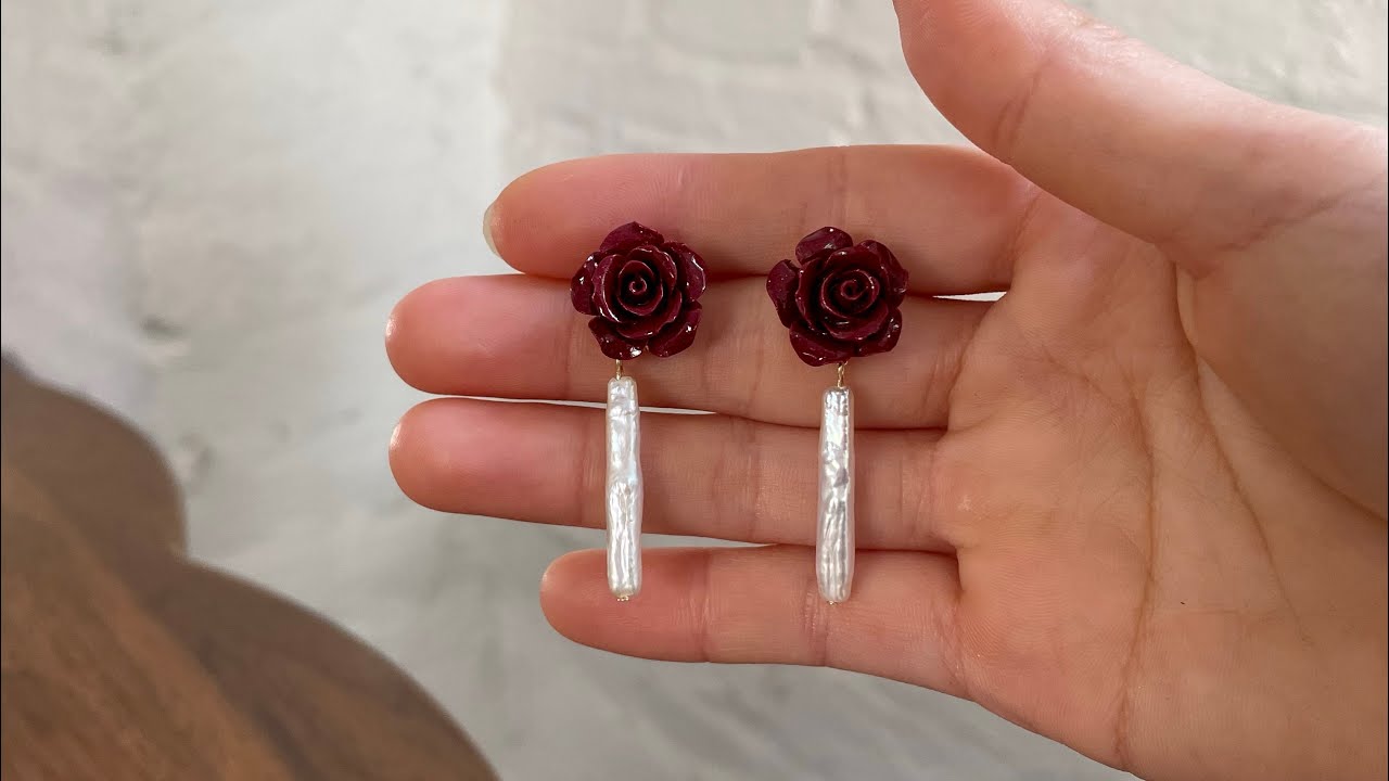 Tutorial Cinnabar rose and baroque pearl earrings#earrings #earringslover #handmadejewelry #jewelry