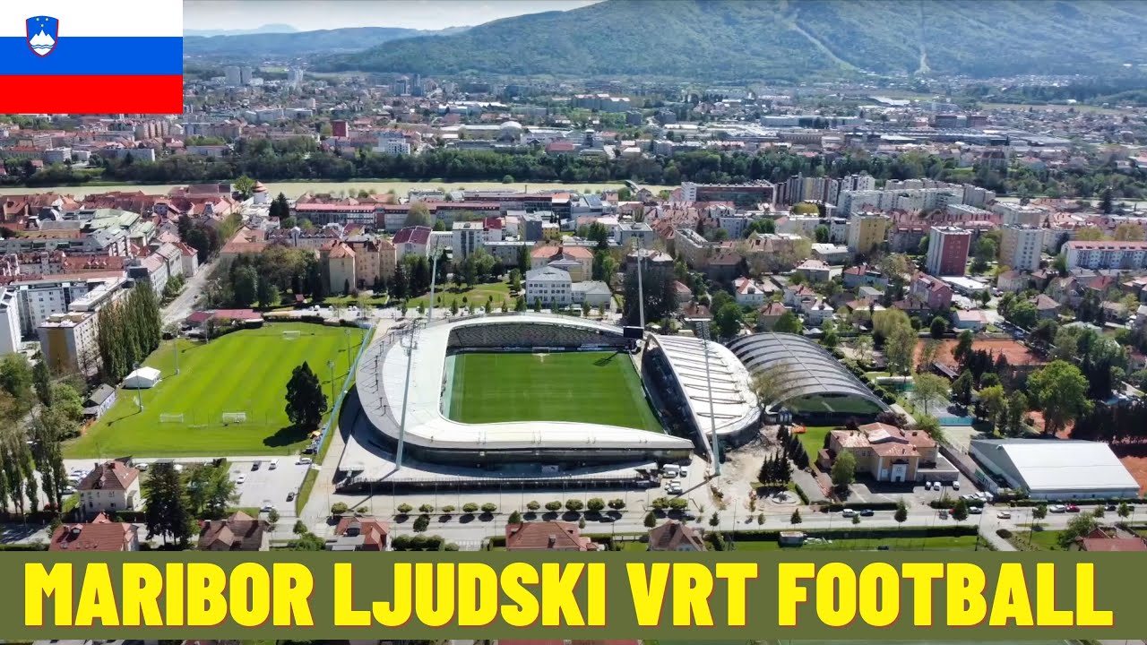 Maribor Slovenia Ljudski vrt football stadium - aerial view in 4K