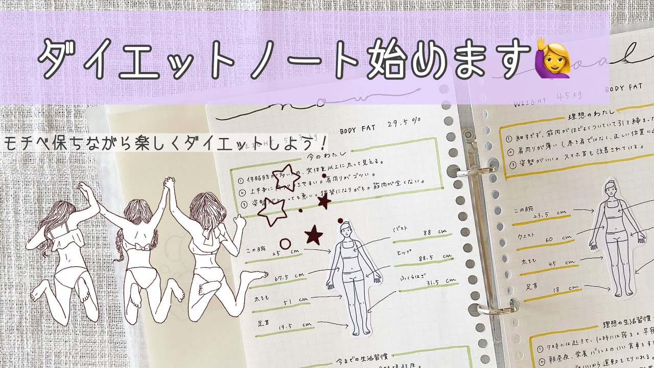 【ダイエットノート】なりたい自分に近づくためのダイエットノート/レコーディングダイエットでモチベを上げる！/自分磨き/シンプル/Bullet Journal For Weight Loss