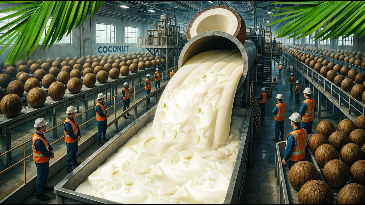 Wie wird Kokosmilch in der Fabrik hergestellt?