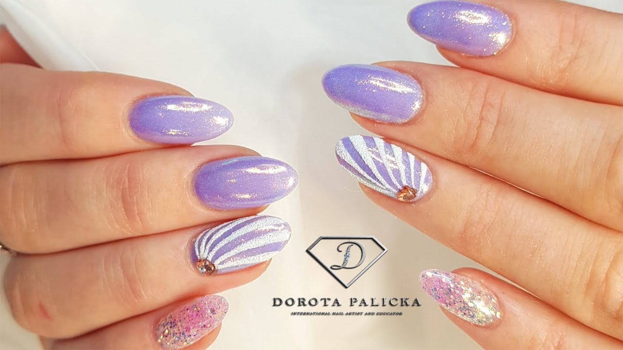 Mermaid purple nails with gel shell design. How to do Gel nail infill