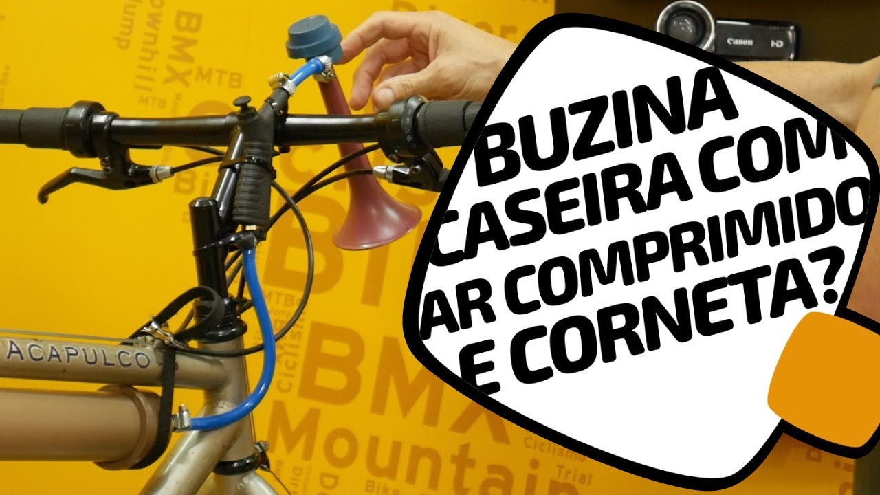 Buzina caseira com ar comprimido, corneta e botão pra usar na bike. Pedaleria