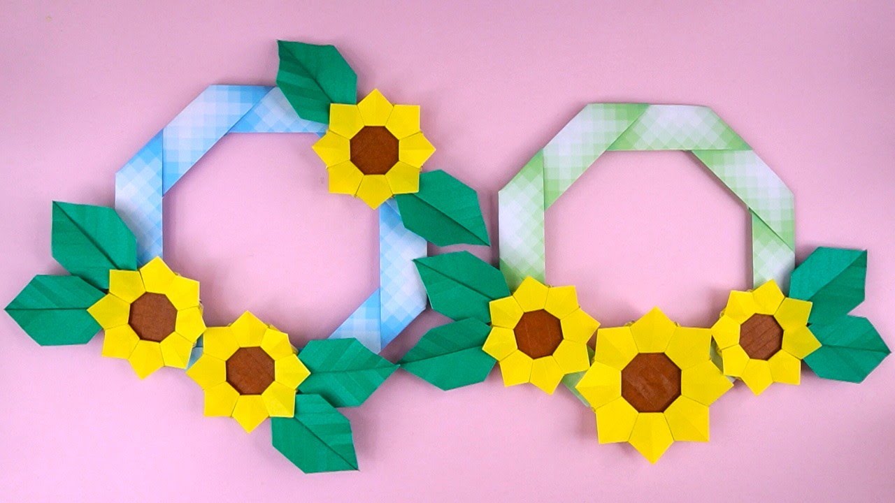 折り紙 ひまわり リース 折り方 Origami Sunflower Wreath tutorial（NiceNo1）