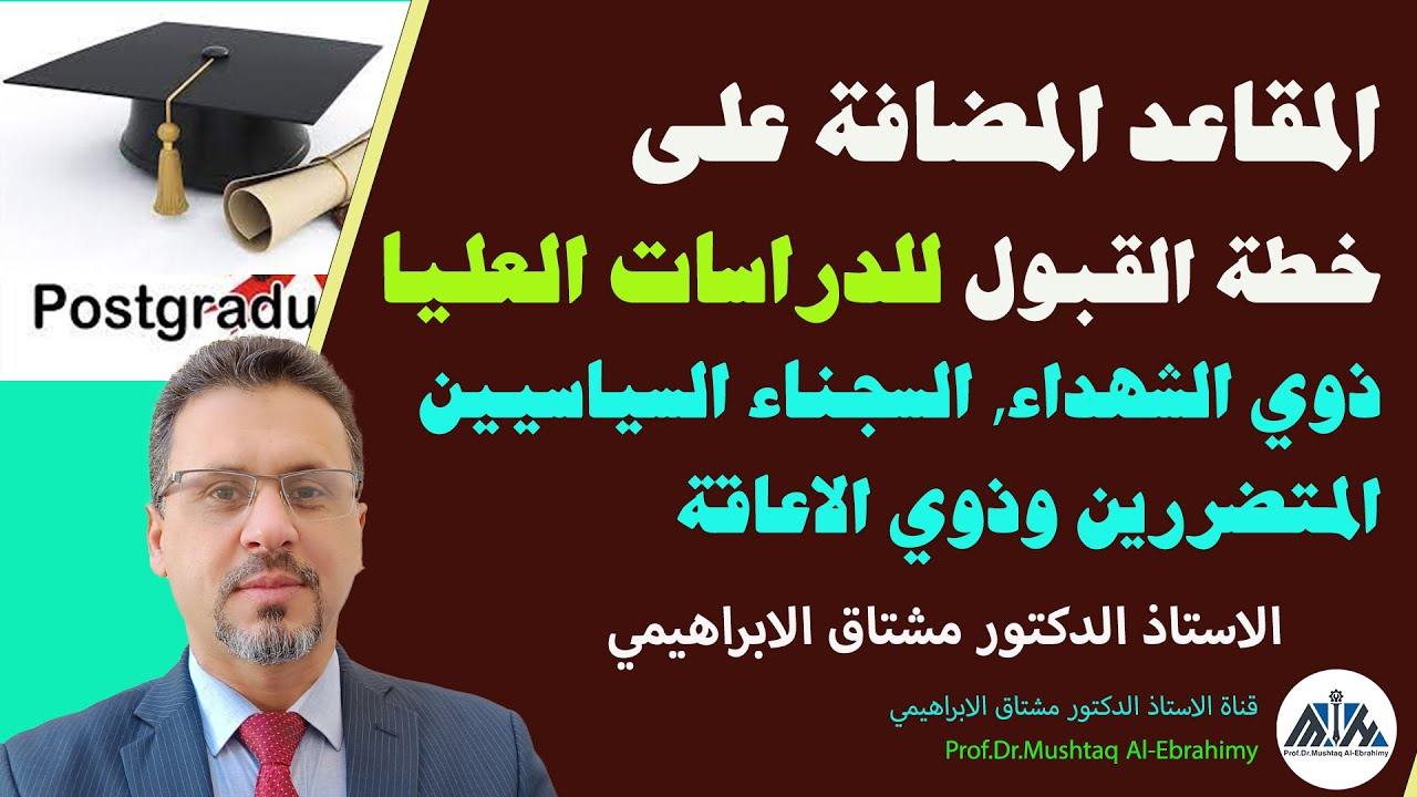خطة القبول للدراسات العليا وماهي المقاعد المضافة (ذوي الشهداء, السجناء السياسيين, المتضررين, المعاقي