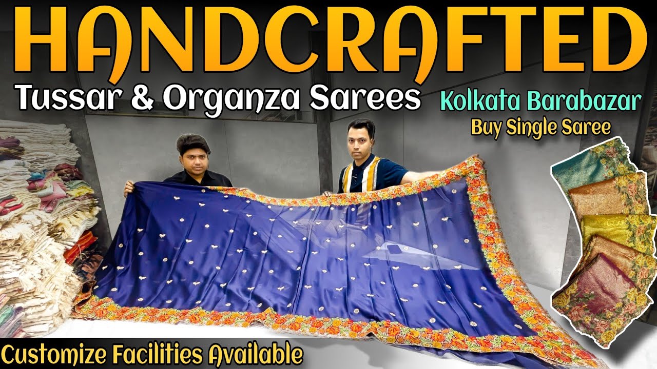 Crush Organza | Crush Tissue | Semi Tussar French knot Handmade Saree | Shyam Collection Kolkata