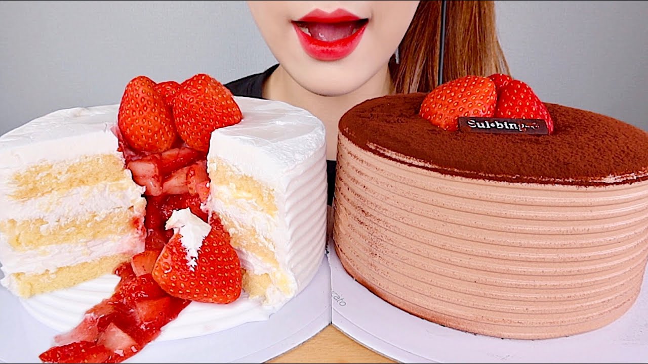 ASMR 설빙 와르르생딸기 케이크 먹방 STRAWBERRY CAKE MUKBANG eating sounds