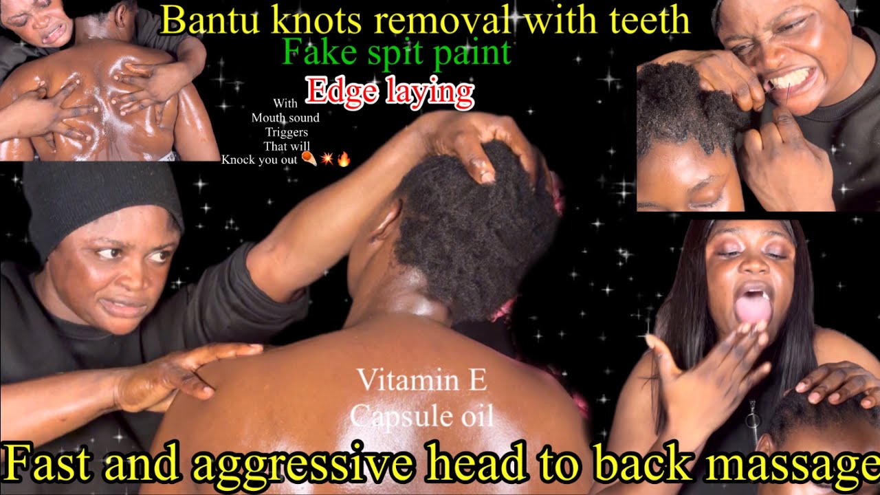 ASMR ✨Bantu knot removal with teeth,Fake spit paint Intense Head Scratch , Hair  making,Edge laying