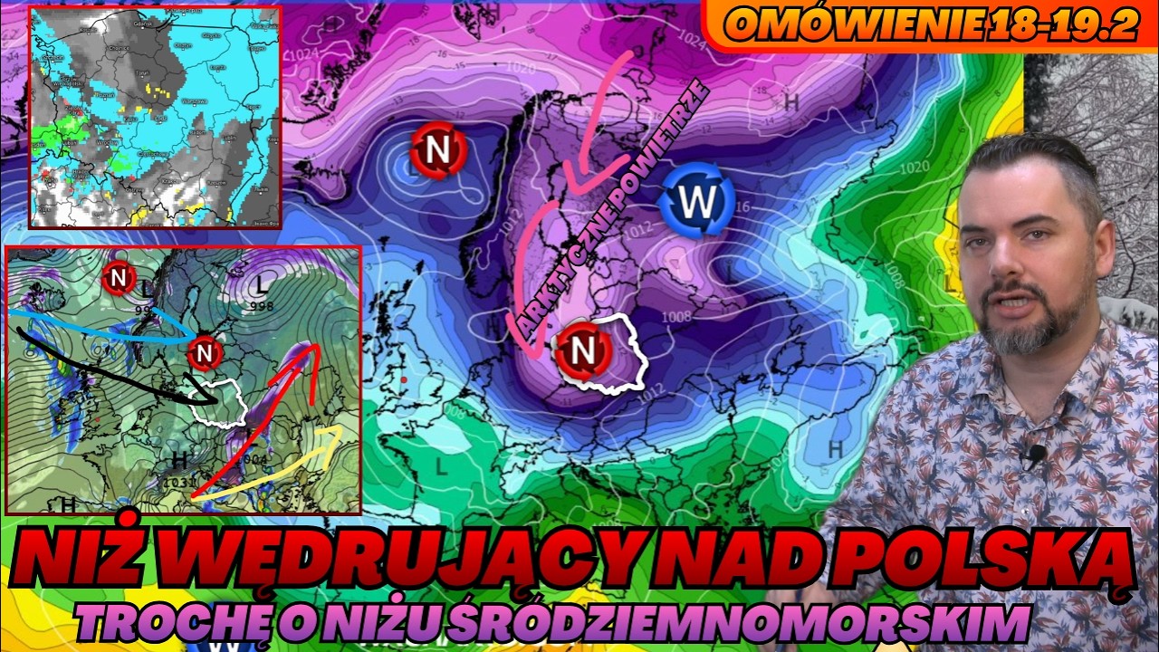 Niż wędrujący nad Polską. Opady śniegu i opady marznące. Kolejna porcja zimnego powietrza.