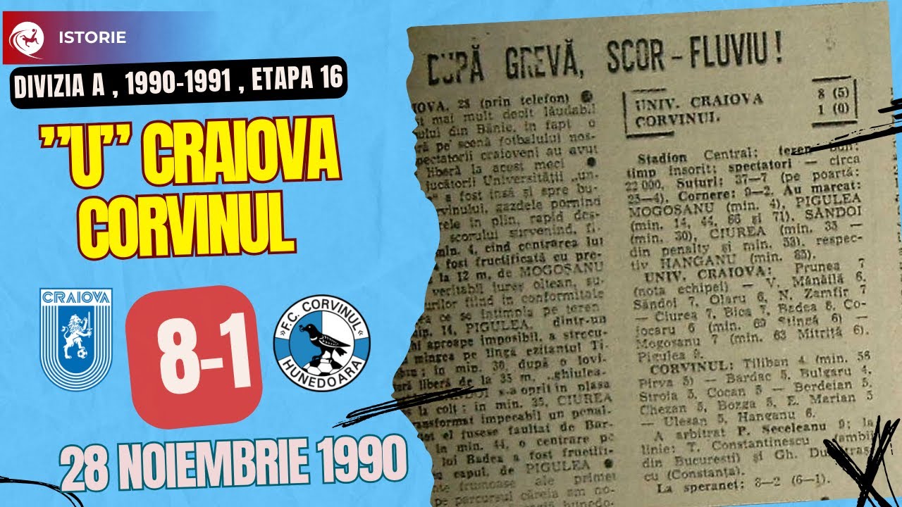 Universitatea Craiova - Corvinul | Divizia A | 1990-1991 | Etapa 16 | 28 noiembrie 1990