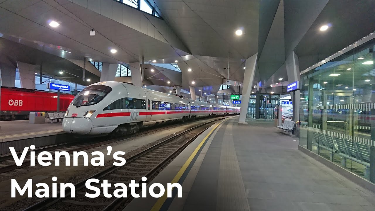 Busy Evening Trains at Vienna's Main Railway Station (Wien Hauptbahnhof) in Austria