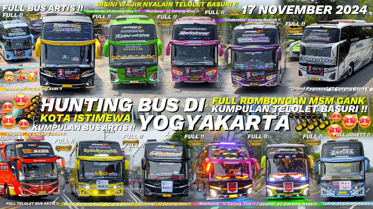 HEBOH‼️KUMPULAN BUS TELOLET TERBARU DI JOGJA 🤩💃 BANYAK ARTIS BUS!! FULL BASURI CORONG ATAS🥳🤯