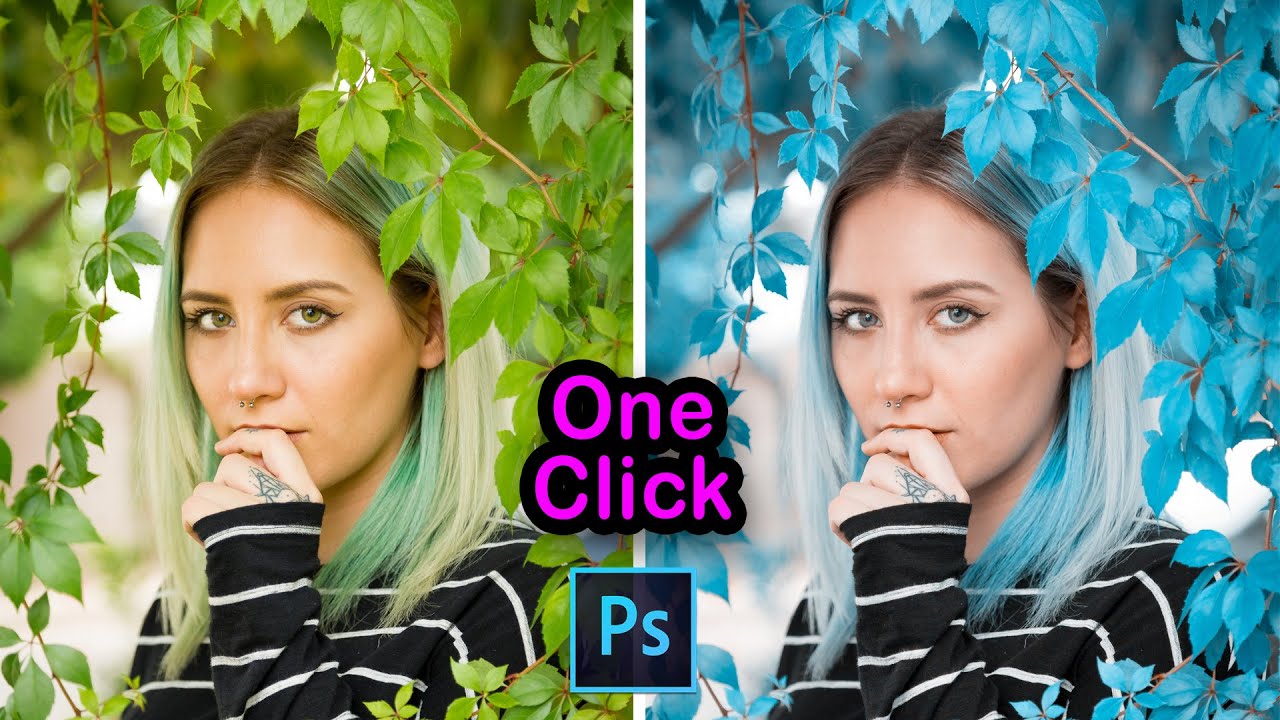 1 минута в Photoshop: Превращаем зелёный в сине-голубой | Цветокоррекция в Photoshop