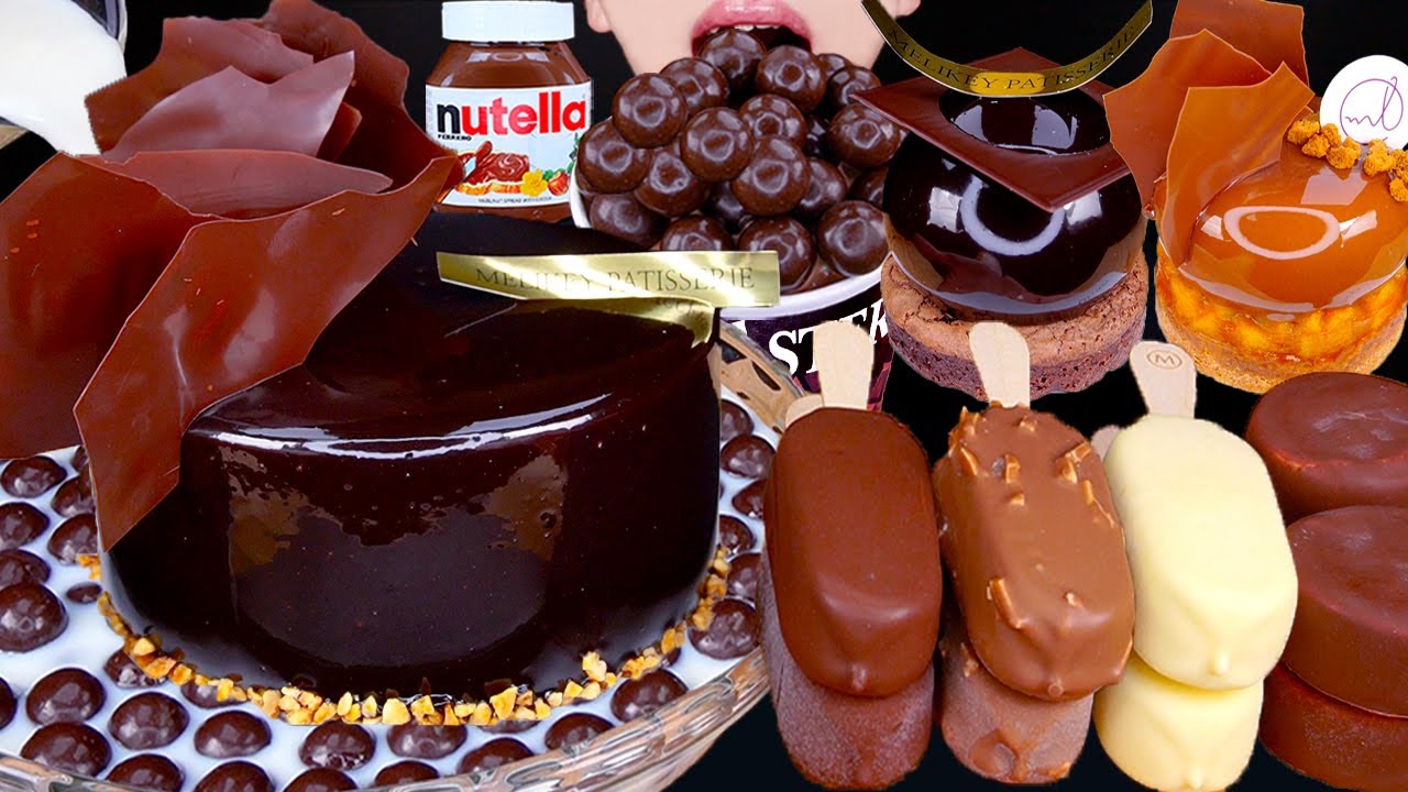 ASMR MALTESERS CHOCOLATE CAKE MAGNUM ICE CREAM NUTELLA DESSERT MUKBANG초콜릿 먹방チョコレート 咀嚼音 EATING SOUNDS