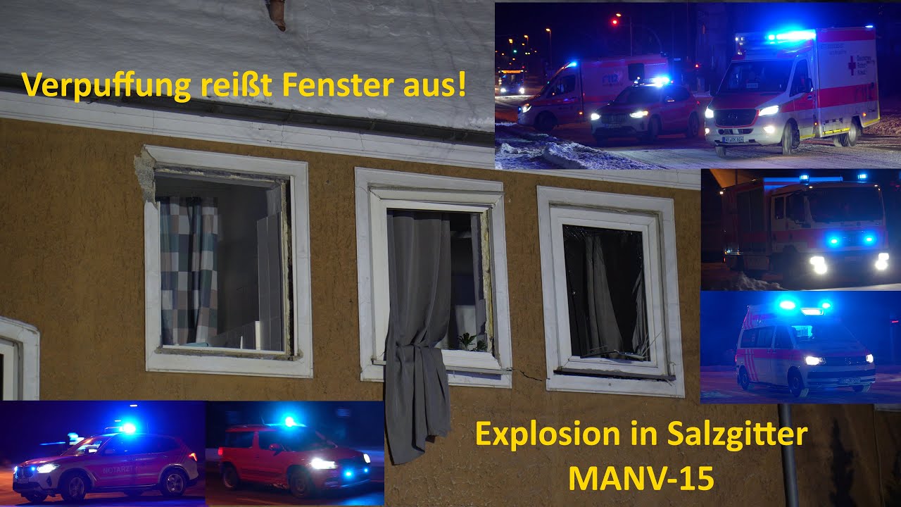 [EXPLOSION IN SALZGITTER] Verpuffung rei&szlig;t Fenster aus Mehrfamilienhaus! + Einsatzfahrten zum MANV15