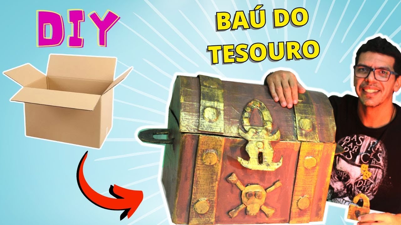 como fazer BAÚ DO TESOURO com caixa de papelão | PASSO A PASSO DIY
